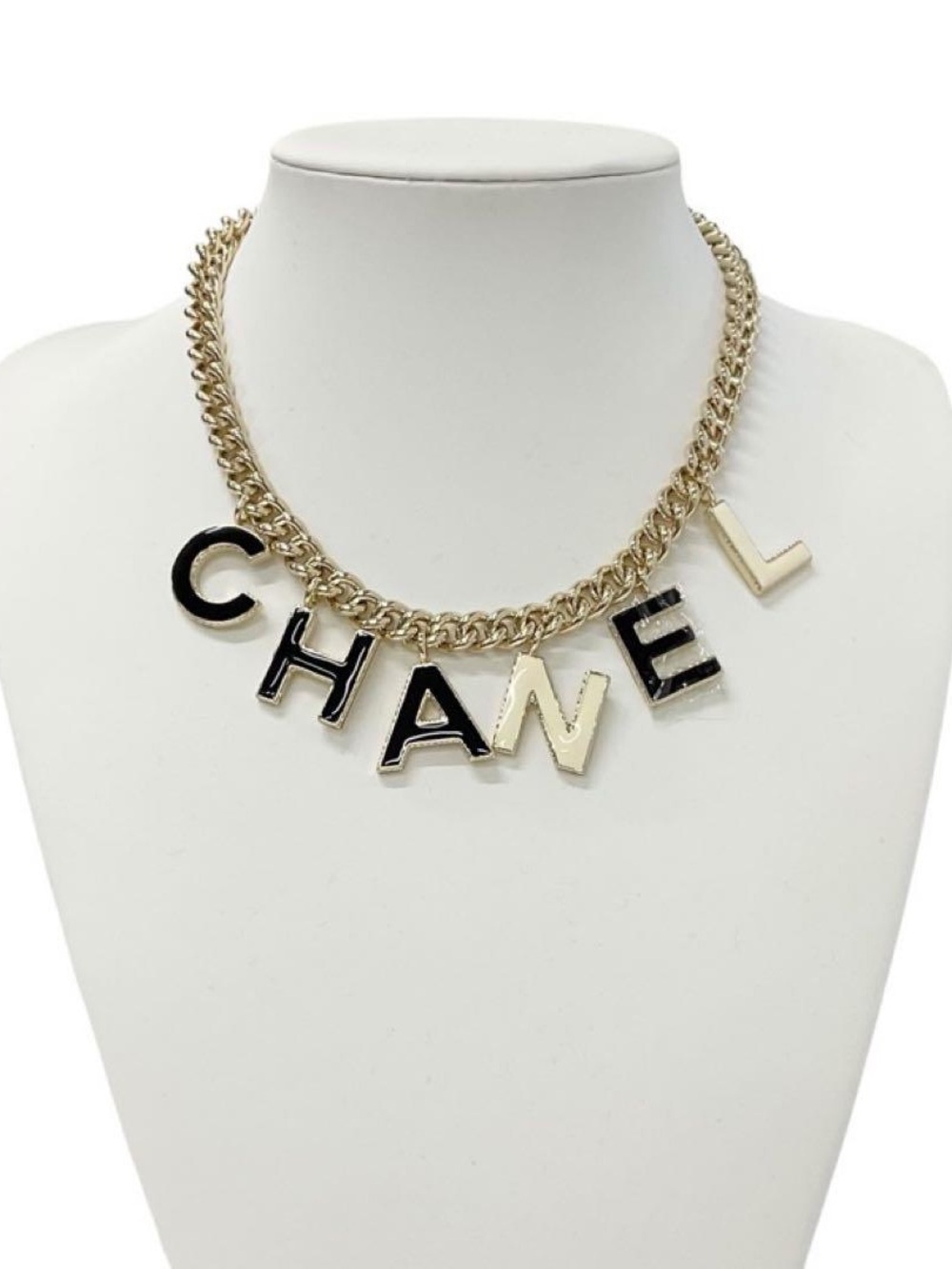 Chanel 2022 Black and White Logo Necklace. Preloved in like new condition